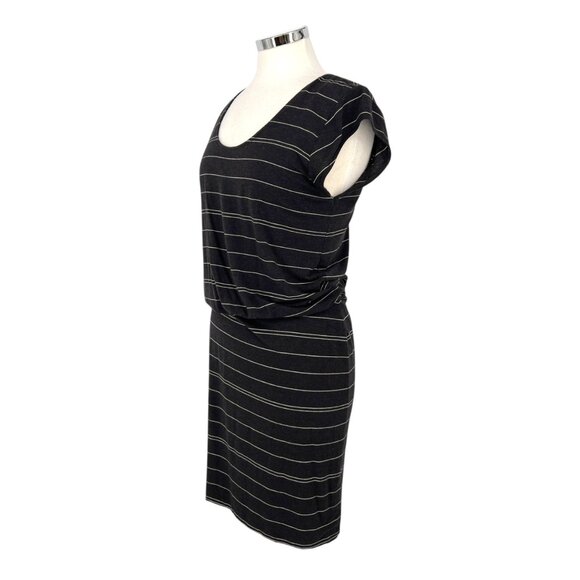 PrAna Striped Janey Foundation Dress Black Charcoal White Tencel Size Medium - Picture 6 of 15